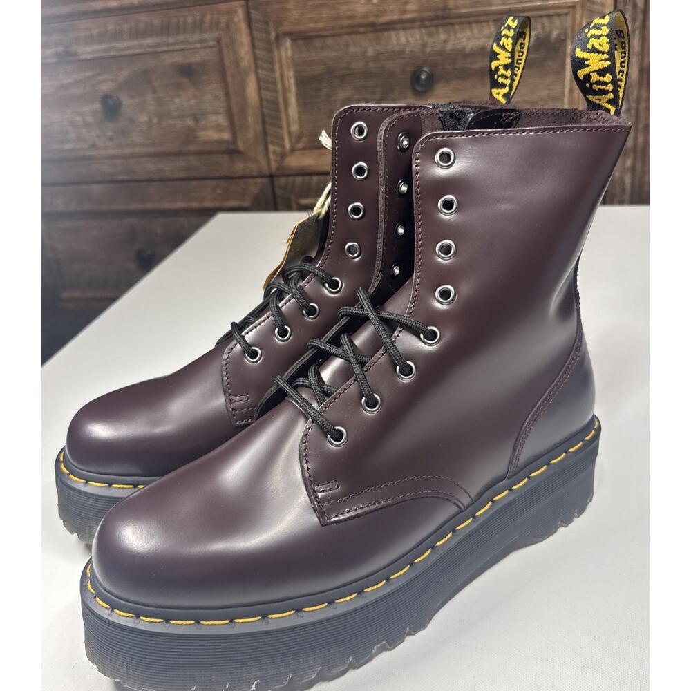 Dr. Martens Jadon Burgundy Smooth Leather Platform Boots US Men 11 Women 12 New - Picture 2 of 13